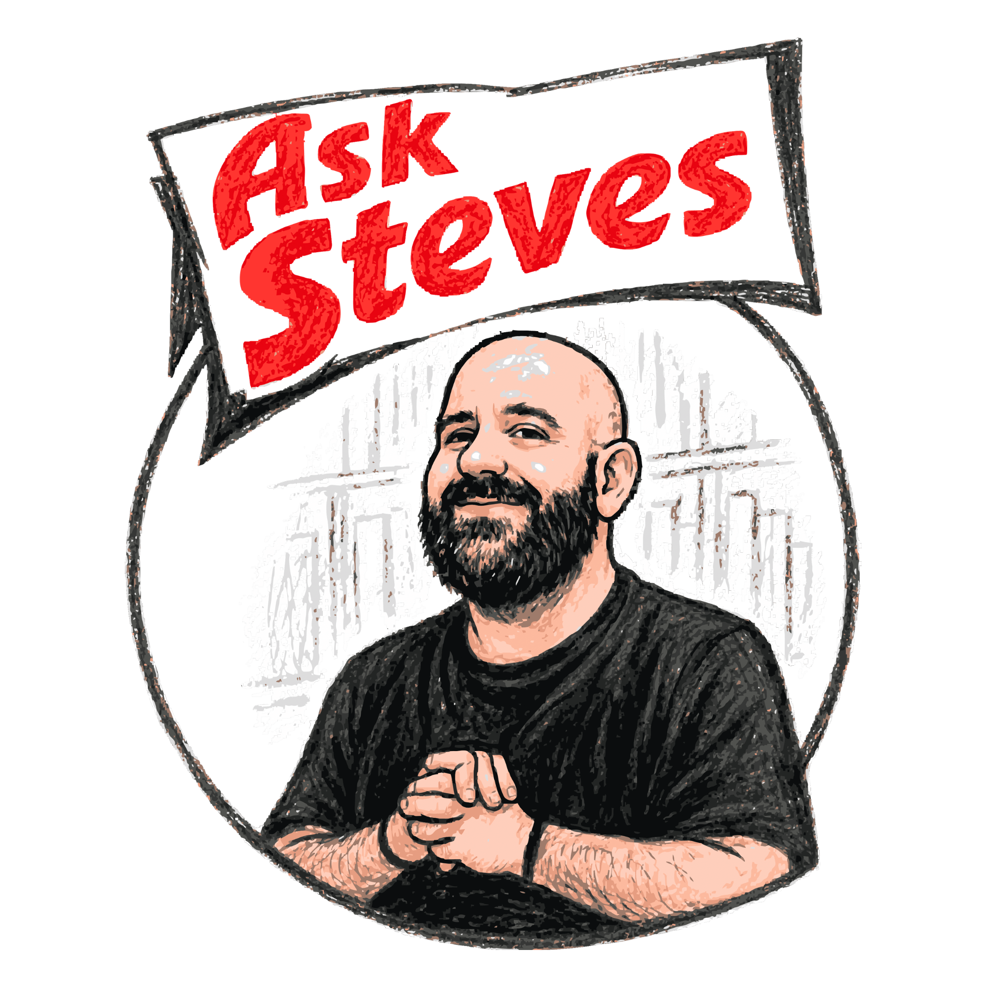 Ask Steves logo: hand-drawn portrait of Steve inside a speech bubble
